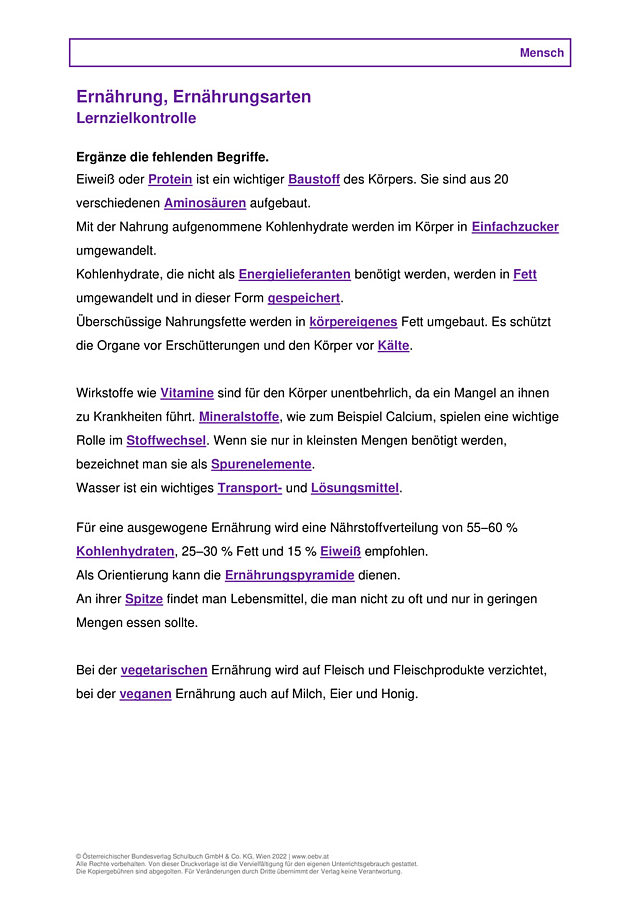 Ernährung, Ernährungsarten