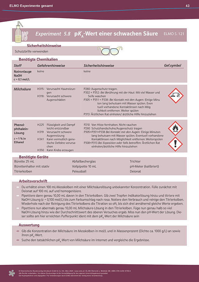 Experimenteanleitung 5.8 "pKA-Wert einer schwachen Säure“
