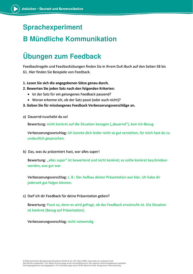 Übungen zum Feedback