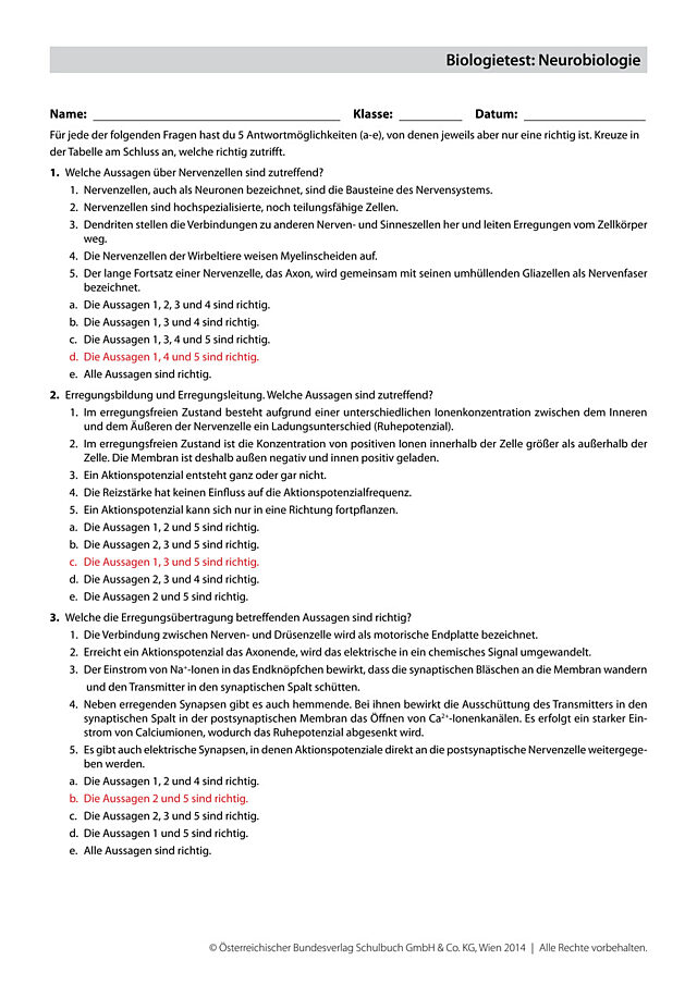 Biologietest: Neurobiologie