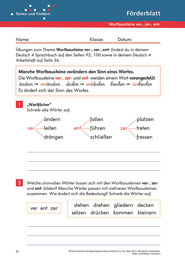 Wortbausteine ver-, zer-, ent-