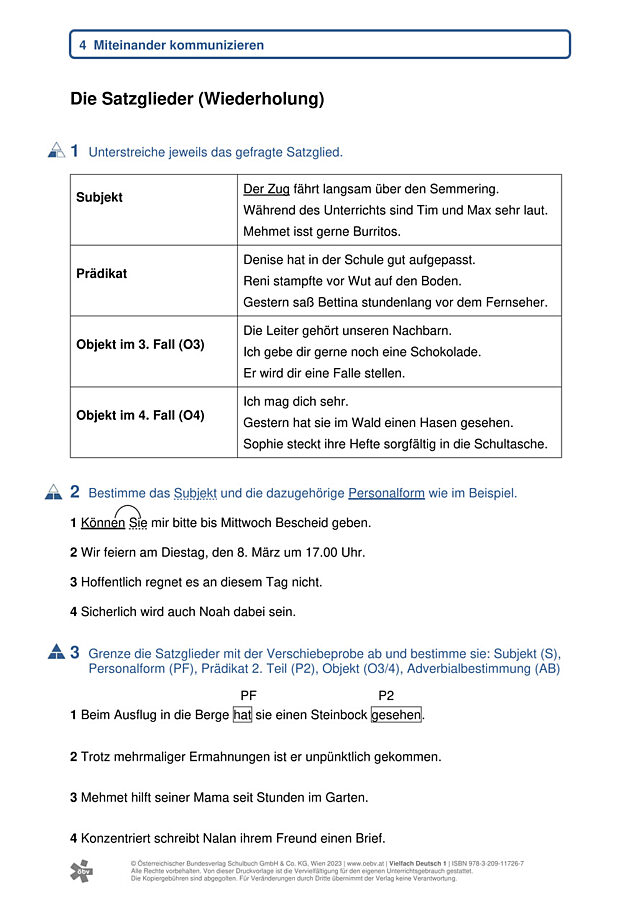 Die Satzglieder (Wiederholung)