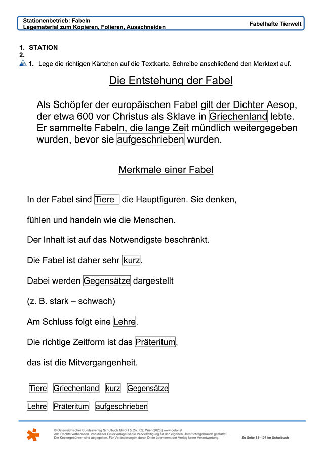 Stationenbetrieb: Fabeln