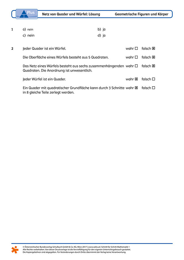 Netz von Quader und Würfel - Lösung