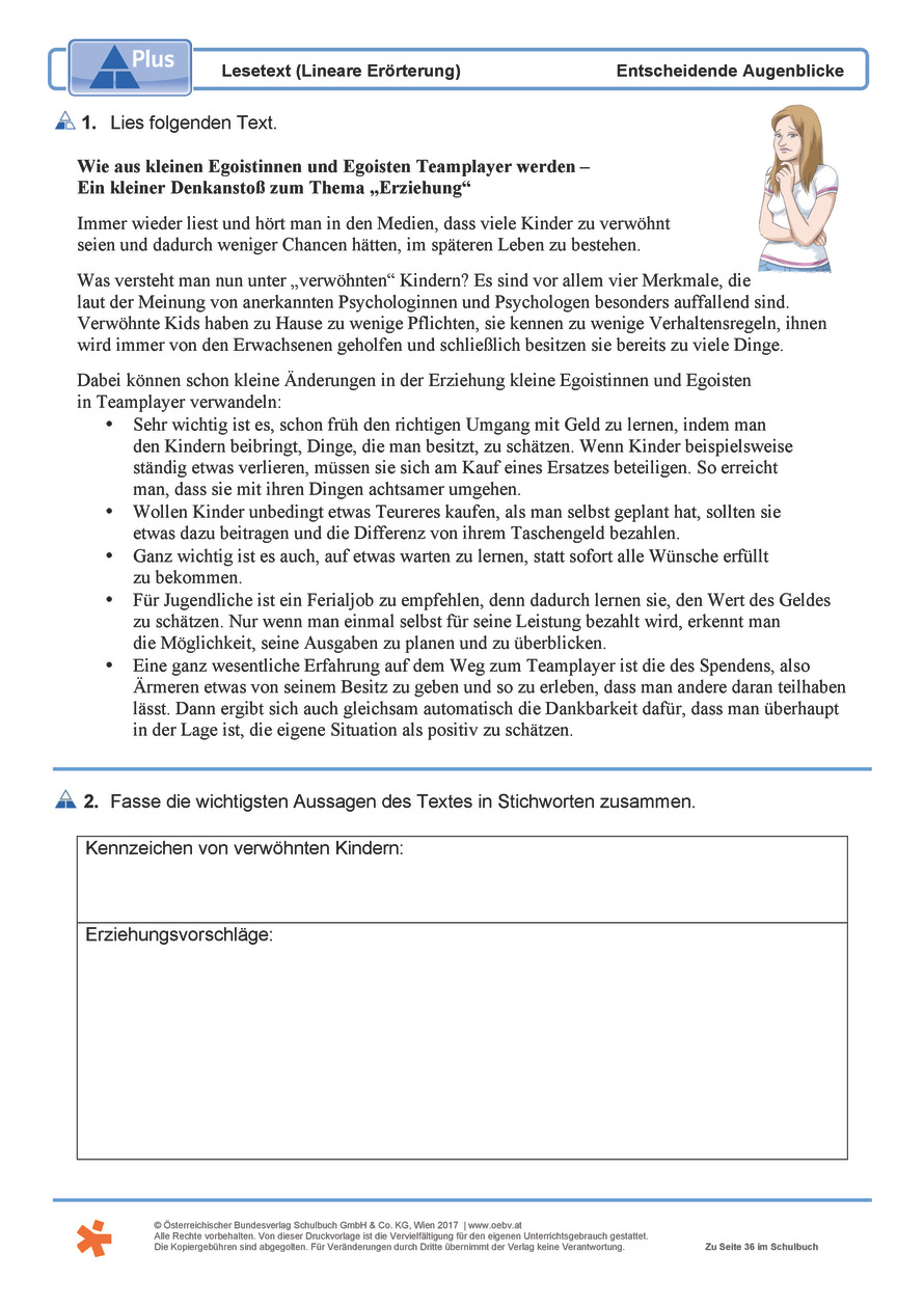Lesetext (Lineare Erörterung) Arbeitsblatt | öbv
